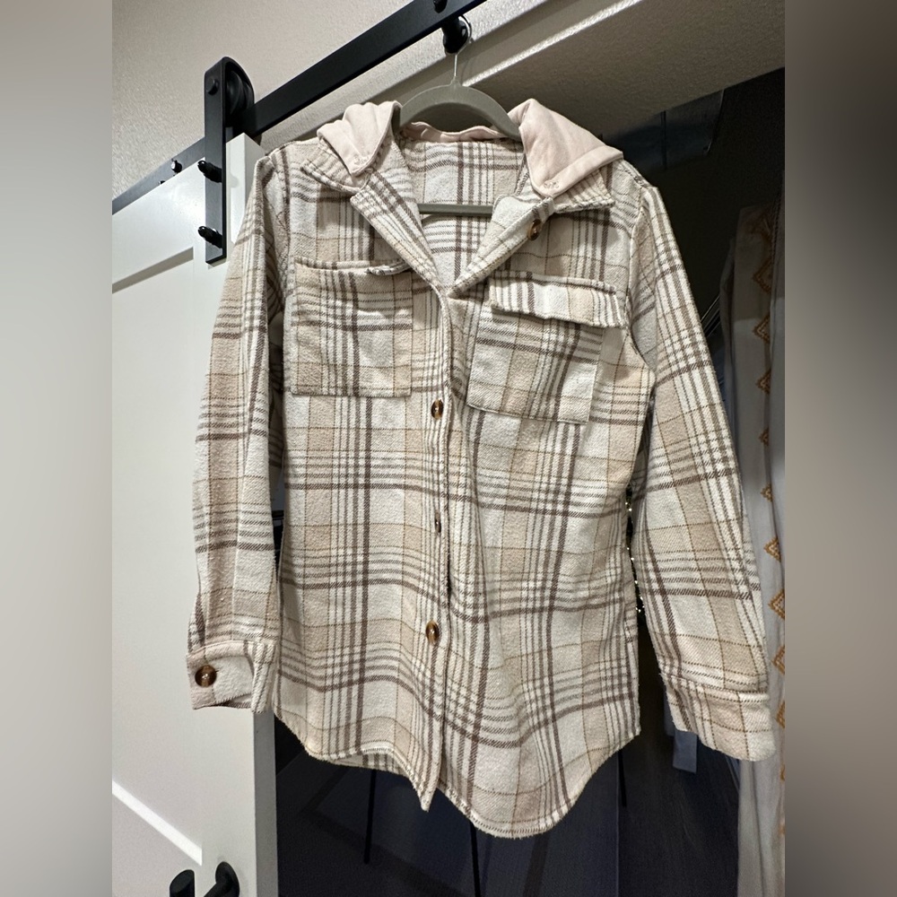 Cream Plaid Utility Jacket for Women
